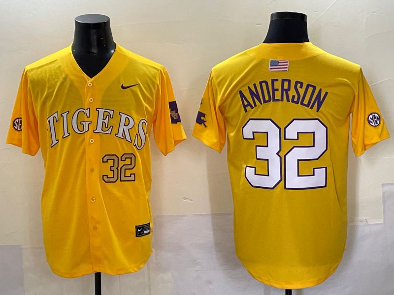 Men 2025 LSU Tigers #32 Anderson Yellow Joint Name Nike NCAA Jersey style 3->ncaa teams->NCAA Jersey